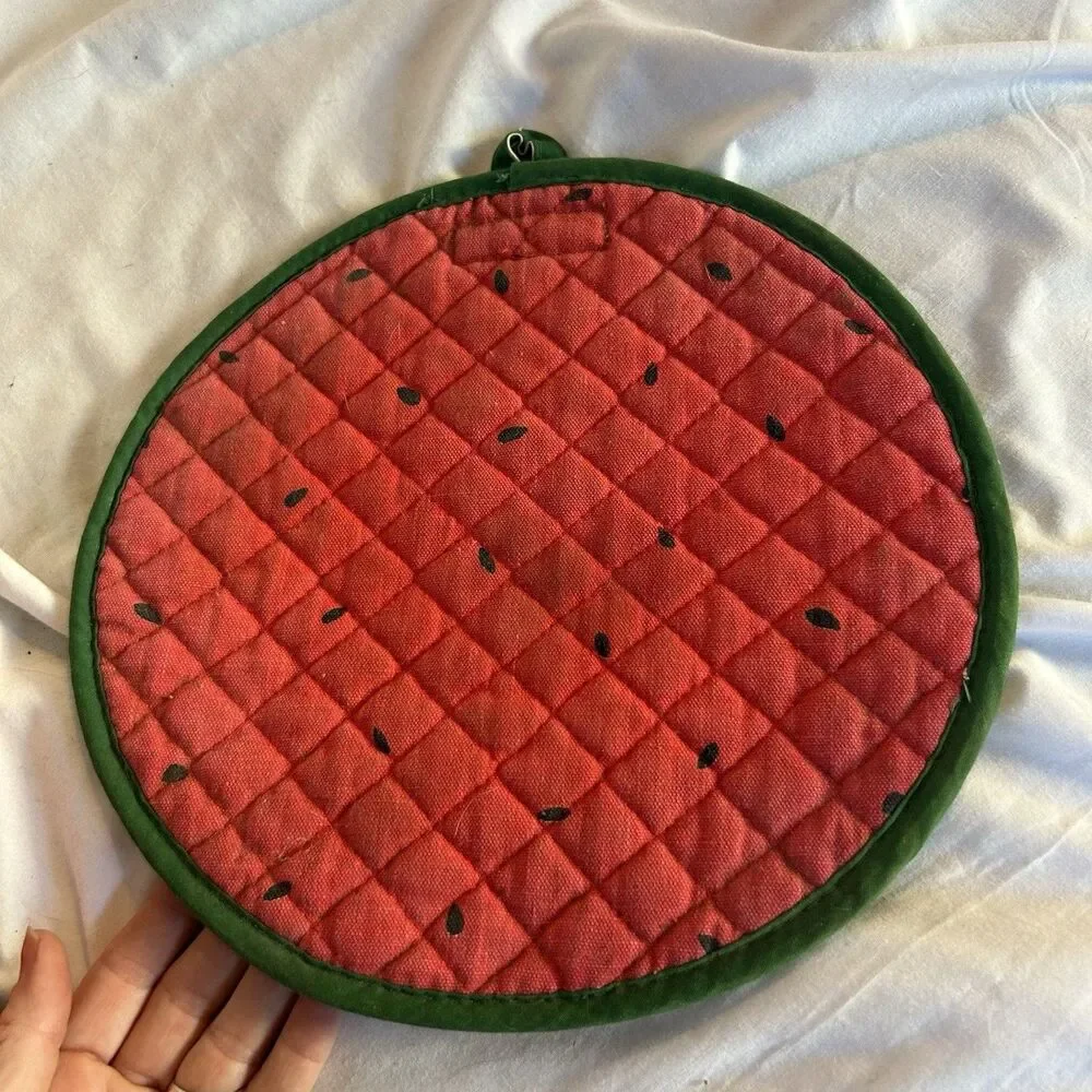 2 Vintage Cotton Watermelon GEAR Brand Potholder Trivet 1980s Large USA